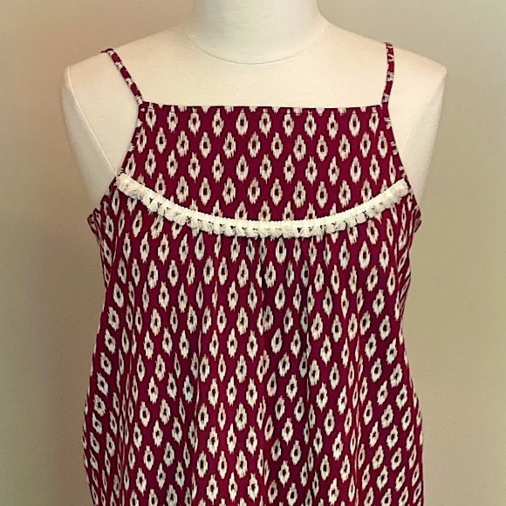 Old Navy Maroon Red Cream XXL Plus Girls Rustic Cottagecore Preppy Boho Dress
